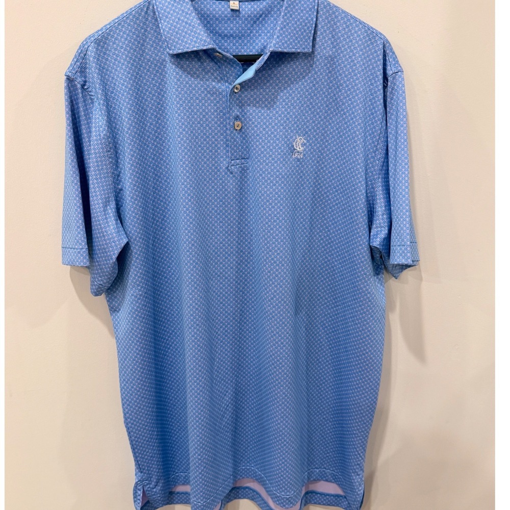 Peter Millar Summer Comfort Mens Blue Pink Anchor Print Golf Polo ME24EK24S L